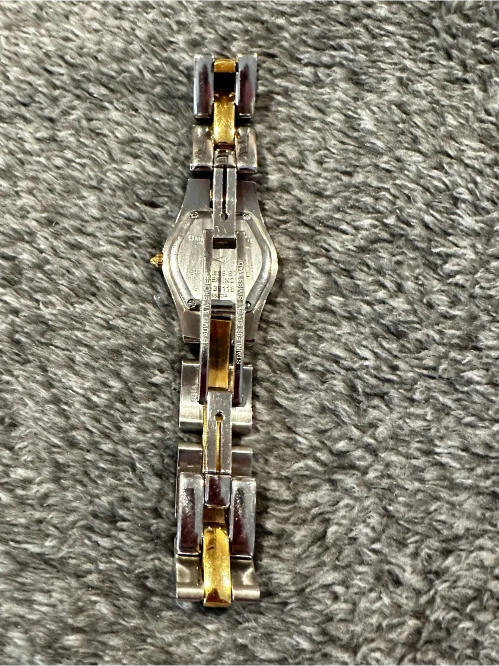 Baume & Mercier Linea 24mm two-toned 65304 watch w/ MOP face & diamond indices.